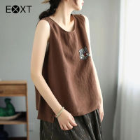 EXXT เสื้อปักเกาะอกใส่สบายสตรีทรงพอดีตัวฤดูร้อนแขนกุดแบบลำลอง