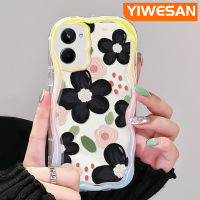 YIWESAN เคสสำหรับ Realme 10น้ำมันเคสลายดอกไม้สีดำสวยเนื้อครีมคลื่นขอบเคสโทรศัพท์โปร่งใสนิ่มกันกระแทกเคสใสซิลิโคน