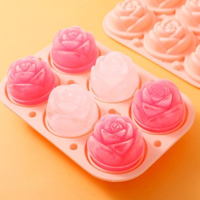 Ice Cube Maker 3D Rose Ice Molds 2.5 Inch  Large Ice Cube Trays  Make 4/6 Giant Cute Flower Shape Ice   Ice Pop Mold Silicone Ice Maker Ice Cream Moul