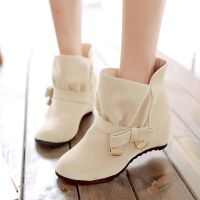 COD DSGRTYRTUTYIY 【Spot】New Style for Autumn and Winter Boots Female Round Toe Invisible Elevated Womens Boots Short Boots British Wedge Boots Mid Heel Wild Casual Shoes Student Snow Boots Dr. Martens Boots Korean Version of