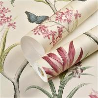 Chinoiserie Wallpaper ห้องนอนปกปิดโมเดิร์น Vintage สีชมพูวอลล์เปเปอร์ลายดอกไม้สีฟ้าผีเสื้อเขตร้อนนกวอลเปเปอร์ดอกไม้