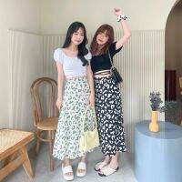 BROWNIE CROP &amp; CHARM SKIRT เสื้อครอปจิ๋วผูกโบว์ และกระโปรงยาวทรงเอสุดปัง