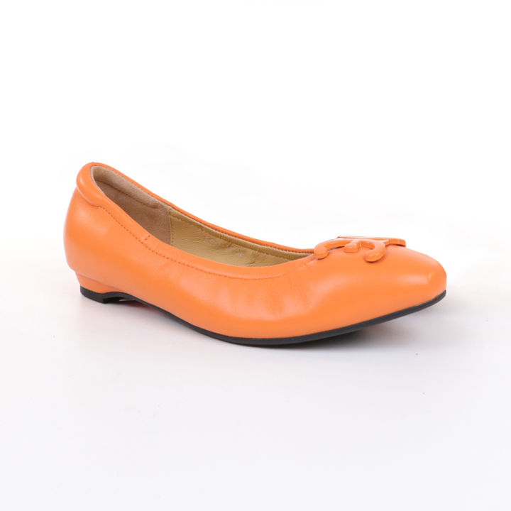 elle-shoes-รองเท้าหนังแกะ-ทรงบัลเล่ต์-lamb-skin-comfy-collection-รุ่น-ballerina-สีส้ม-elb001