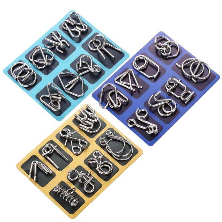 Metal Wire Puzzle Set 8 Pcs Intelligence Buckle Lock Toy Mind IQ and ...