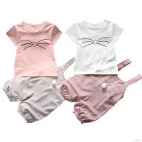 MyBaby 2Pcs Summer Baby Girls Cute Cotton Short Sleeve T-shirt Top + Overall Pant Outfits Set