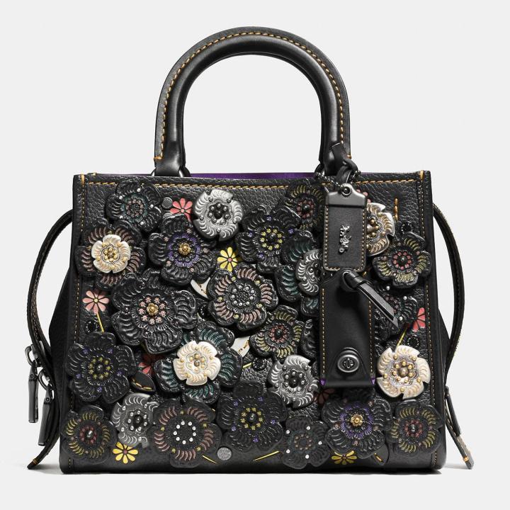 COACH Rogue 25 In Natural Pebble Leather With Tooled Tea Rose in Black