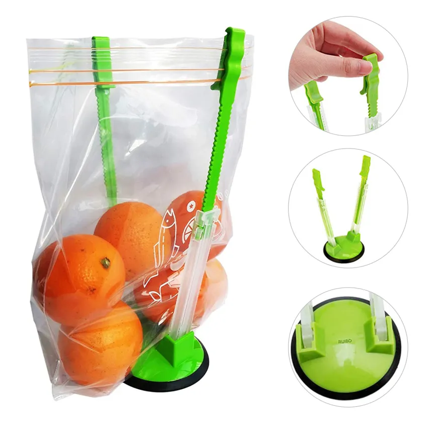 1pc Hands-free Bag Holder Clip With Stand For Plastic Freezer & Sandwich  Bags, Meal Prep Bag Holder, Non-slip Bag Rack For Food Storage & Kitchen  Accessories