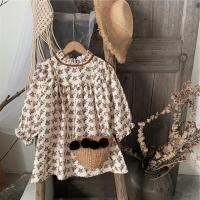 Cute Princess Girl Party Dress Long Puff Sleeve Round Neck Ruffled A-line Skirt