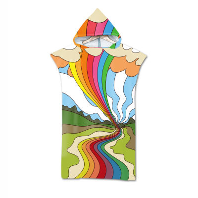 Colorful Geometry Cape Hooded Bath Towel for Adults Robe Poncho Swimming Beach Surf Man Lady Quick Dry Bathrobe Beachwear