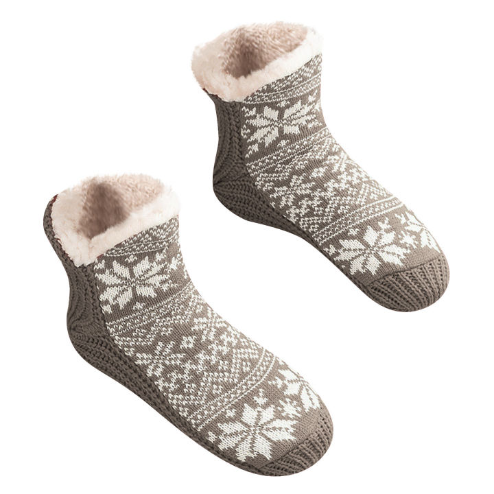 ถุงเท้าสลิปเปอร์ซิลิโคนกำมะหยี่หนาสำหรับผู้หญิงสีทึบฤดูใบไม้ร่วงและฤดูหนาว