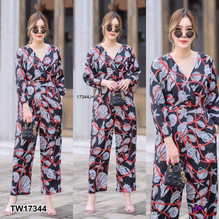 tw17344-jumpsuit-สาวอวบ-จั้มสูทขายาวพิมลาย