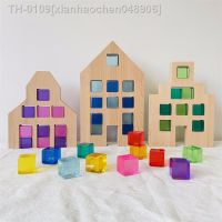 ☾ xianhaochen048906 Blocos de construção acrílicos casas madeira holandesas cubos Lucite cor arco-íris jogo aberto brinquedos educativos montessori