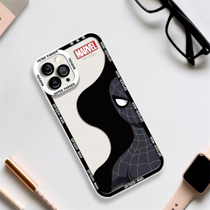 เคสใส่โทรศัพท์สำหรับ-realme-5-5-5s-5i-6i-6-3-pro-9-10-pro-plus-8-5g-8i-7i-9i-เคสลายมนุษย์แมงมุมซิลิโคนนิ่มใสทันสมัยโปร่งใสกันกระแทกสี่เหลี่ยมป้องกันทุกรูปแบบ-tpu-เท่