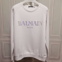 Original Balmain∮ Paris ผ้าฝ้ายแท้แฟชั่น Raglan แขนเสื้อกันหนาวใหม่เลเซอร์ที่มีสีสันทองและเงินประดับด้วยเลื่อมเทอร์รี่เสื้อสวมหัวเสื้อยืดแขนยาว