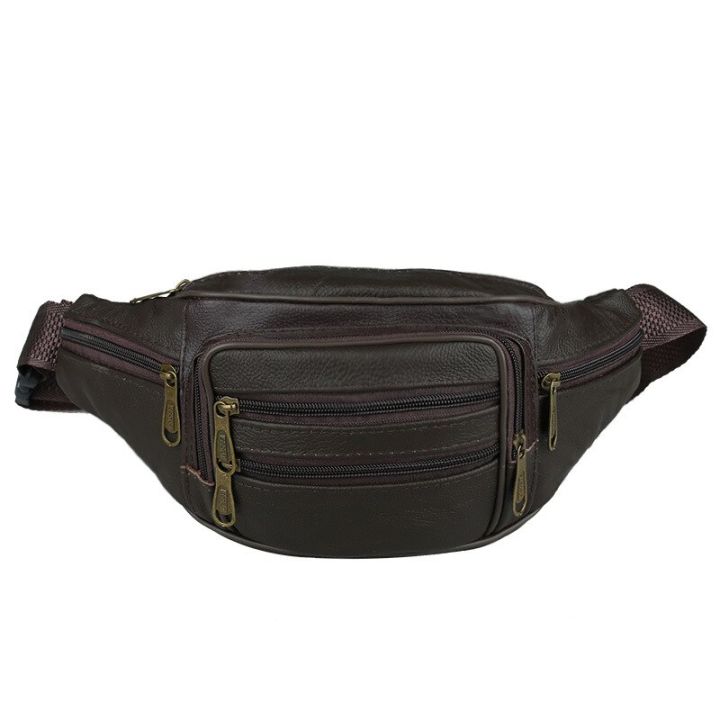 genuine-leather-fanny-pack-for-men-outdoor-travel-waist-bag-cowhide-large-size-7-pockets-chest-bags-phone-pouch-running-camping-running-belt