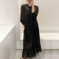 ZZOOI SHENGPALAE 2020 New Summer Women Vintage Loose High Waist Slim Was Thin Elegant Single-breasted Ruffles Maxi Dress ZA4943