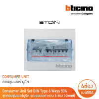 BTicino ชุดตู้คอนซูมเมอร์ยูนิต Din Type 8 ช่อง (ระบบแบบเกาะราง ) พร้อมเมนเบรกเกอร์ 2P 50A + RCD 2P 50A +ลูกย่อย | BTC/8DIN50M | BTicino