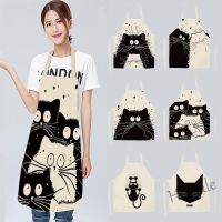 【hot sale】♀❂♨ D13 Multifunctional kitchen cotton and linen cute cartoon cats apron Accessories