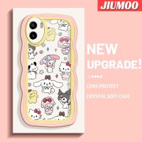 JIUMOO เคสสำหรับ VIVO Y15s Y01 Y15a เคสการ์ตูน Sanrio Family Hello Kitty แฟชั่นลายคลื่นเคสโทรศัพท์โปร่งใสเลนส์กล้องถ่ายรูปเคสกันกระแทกซิลิโคนอ่อนชัดเจนกรอบป้องกัน