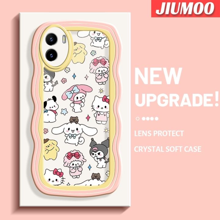 jiumoo-เคสสำหรับ-vivo-y15s-y01-y15a-เคสการ์ตูน-sanrio-family-hello-kitty-แฟชั่นลายคลื่นเคสโทรศัพท์โปร่งใสเลนส์กล้องถ่ายรูปเคสกันกระแทกซิลิโคนอ่อนชัดเจนกรอบป้องกัน