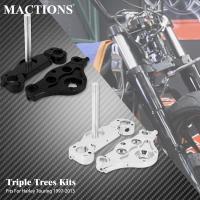 รถจักรยานยนต์ "KO" Raked 21 23 ล้อ Triple Trees ชุดสีดำ Chrome สำหรับ Harley Touring Road Street Electra Glide FLH 1997-2013