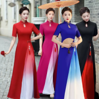 ยืดสูงแคทวอล์ค Cheongsam Aodai บวกขนาดยาวปรับปรุงมารยาทแคทวอล์คเวทีแสดงมารยาท Cheongsam ใหม่