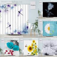 【CW】▲  Abstract Floral Shower Curtains Watercolor Flowers Leaves Design