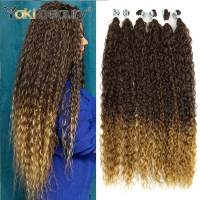 Synthetic Kinky Curly Hair Bundles Brown Blonde 32Inch Super Long Hair Curls Wave Ombre Color Hair Extensions By Yaki Beauty Wig  Hair Extensions  Pad