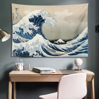 คลื่นใหญ่ Tapestry ตกแต่งความงาม Tapestry Wall แขวนตกแต่งสำหรับห้อง Ukiyoe พรมลายดอกอุปกรณ์ตกแต่งห้องนอน Room อุปกรณ์เสริมโพลีเอสเตอร์ผ้าผ้า150x130cm