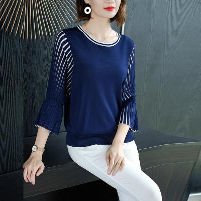 Spring Knit Top Women  New Loose Casual Korean Pullover Thin Sweater Black Stripes Summer Fashion Knit Thin Sweater Women