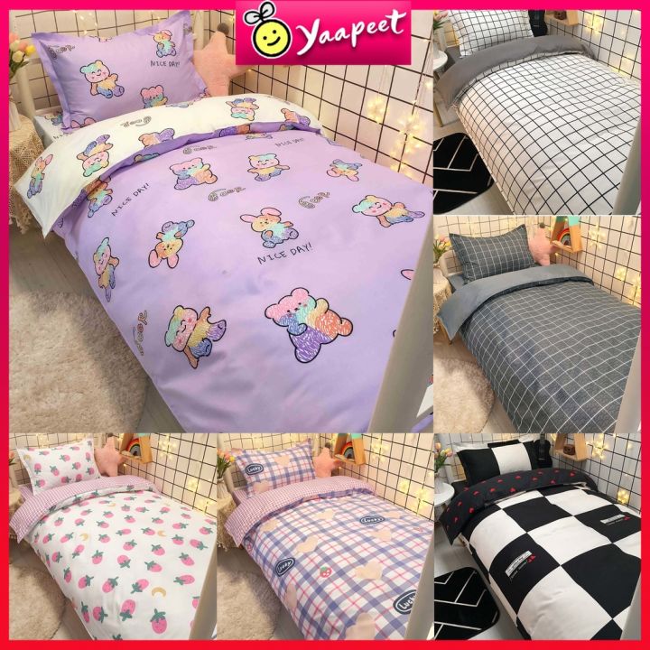 4-in-1-purple-doodle-bear-cadar-bedding-set-queen-bedsheet-set-pillowcase-single-twin-king-cartoon-bed-sets