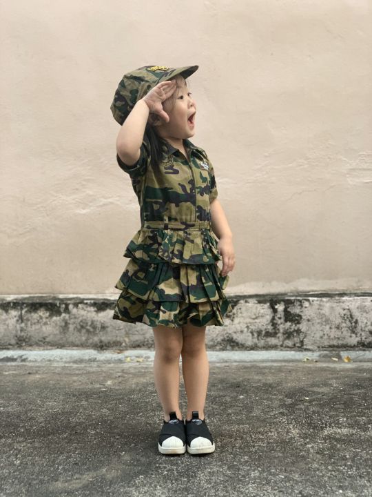 smilekid-ชุดทหารเด็ก-ลายพราง-เดรสทหารลายพรางแถมหมวกแก๊ป-สำหรับเด็ก-1-8-ปี-ชุดอาชีพเด็ก