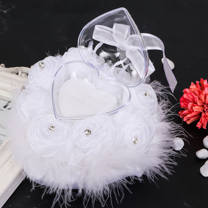 กล่องใส่กล่องใส่แหวนแบบมีเบาะรูปหัวใจกล่องเก็บแหวนดอกกุหลาบจำลองสำหรับพิธีแต่งงานสุดสร้างสรรค์
