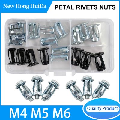 Petal Rivets Nuts Kit Metal Screw Anchor Iron Base Clamp Fixed Plate Nut and Bolt Set For Car License Riveter Gun M4 M5 M6 Nails Screws Fasteners
