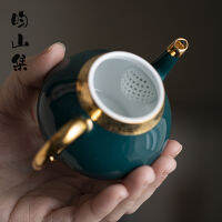 Spot parcel post Teapot Tea Making Household Pea Green Gilding Pear-Style Pot Good-looking Kung Fu Tea Set Ceramic Single Pot High-End Gift -Packed