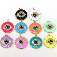 5Pcs Fashion jewelry 2021 coin pendant multi colors enamel round pendant cz zircon evil eyes pendant necklace