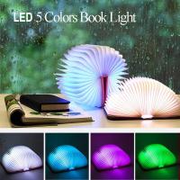 ☌❡✔ 3D Folding Creative Color USB Recharge Wooden Book Light Home Decor Desk Table Lamp for Kid Brithday Gift