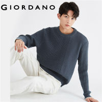 GIORDANO Men Sweaters Patchwork Knit Chunky Warm Sweaters Crewneck Contrasting Trims Gentle Fashion Casual Sweaters 18053611