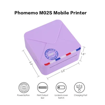 Phomemo เครื่องพิมพ์ฉบับกระเป๋า M02S ไร้สายบลูทูธภาพความร้อนและเครื่องพิมพ์ฉลาก304Dpi สำหรับ Iphone และ Android โทรศัพท์3สี