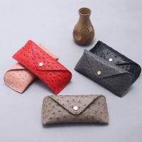 Leather Glasses Case Lightweight with Button Frame Eyeglasses Ostrich Pattern Villus Sunglass Hard Shell Capacity