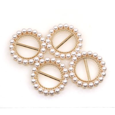 New 2pcs/lot 40mm Ivory White Pearl Ribbon Buckles Metal Slider invitations decoration for Wedding Card Hair Craft Accessories