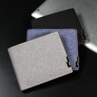 【CW】❧♂  Denim Wallets Purses Men Inserts Business Cowhide Wallet Picture Coin Purse Money Credit ID Cards Holder