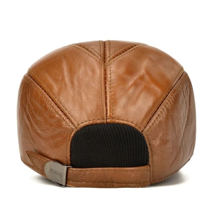 top-new-casual-leather-outdoor-baseball-cap-men-cowhide-leather-earlap-caps-male-fall-winter-cow-leather-hats