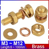 4 In1 Brass Outer Hexagonal Bolt Machine Screw Nut Flat Washer Elastic Washer Combination Set Copper DIN933 M3M4M5M6M8M10M12