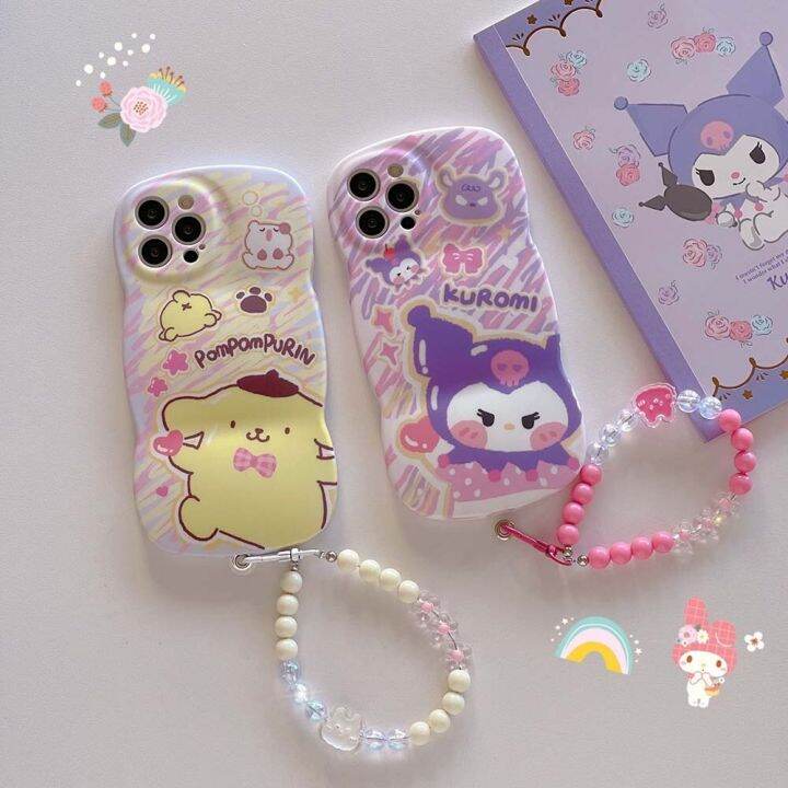 การ์ตูน-sanrio-kuromi-กรณีโทรศัพท์-lovely-onpompurin-wave-doodle-สำหรับ-iphone-14promax-13-case-11-ใหม่-12-soft-case