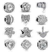 ใหม่925เงินเงา zircon ดอกไม้ bowknot Charms Star ลูกปัด Amulet Fit Original สร้อยข้อมือ writesft