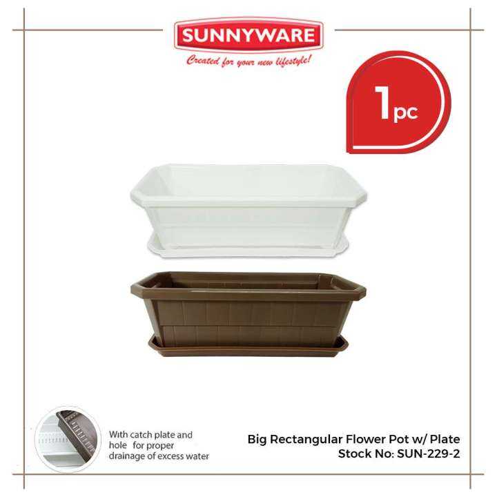 1pc Big Rectangular Flower Pot w/ Plate Small Rectangular Flower Pot