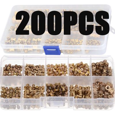 200 pcs of M2 M2.5 M3 Internal Thread Knurled Brass Thread Insert Nut Combination Kit Double Pass Knurled Nut Copper Fastener Nails Screws Fasteners