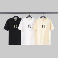 FEAR OF GOD สายหลัก FG เสื้อยืดคู่รักชายและหญิง,คอกลมตัดหมอกไฮสตรีททรงหลวมสไตล์อเมริกันฤดูร้อน