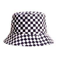 Topi Bucket หมวกชาวประมงสตรีทสไตล์ฮาราจูกุสีดำสองด้านสไตล์สตรีทฮิปฮอปสีขาว